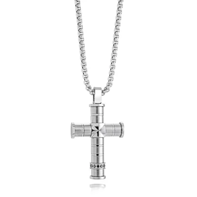 Stainless Steel 22" Cubic Zirconia Accents Cross