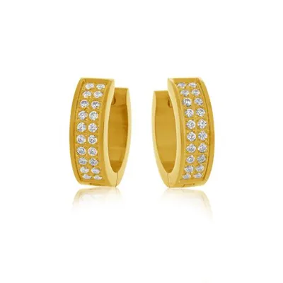 Stainless Steel Cubic Zirconia Pave Gold-plated Huggies
