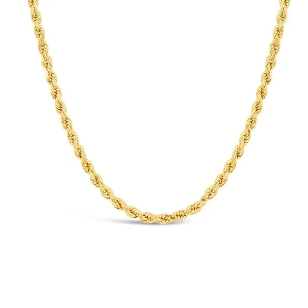 14K Yellow Gold 20" Diamond Cut Semi-Solid Rope Chain