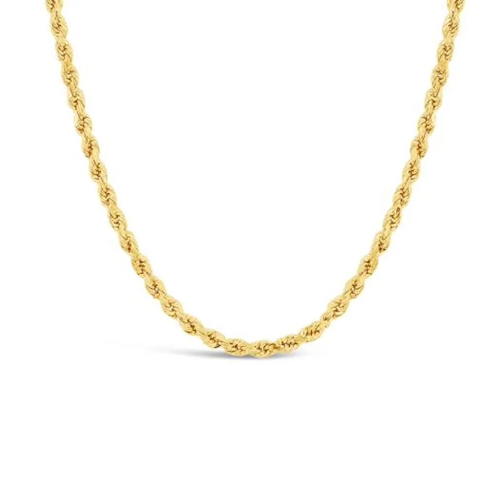 14K Yellow Gold 24" Diamond Cut Semi-Solid Rope Chain