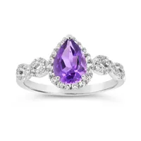 10K White Gold Amethyst and White Zircon Ring