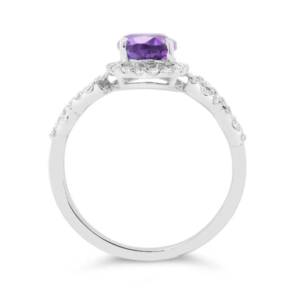 10K White Gold Amethyst and White Zircon Ring