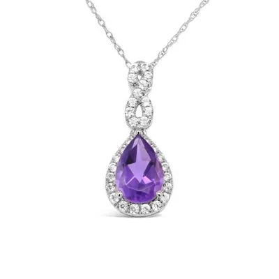 10K White Gold Amethyst and White Zircon Pendant