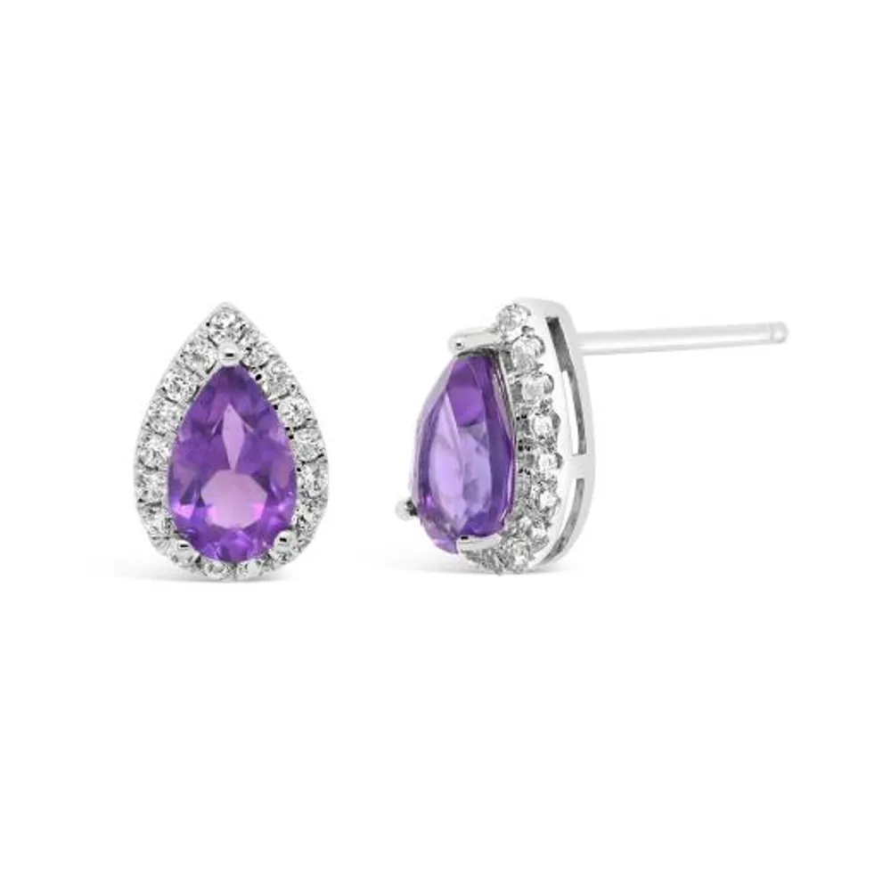 10K White Gold Amethyst and White Zircon Earrings