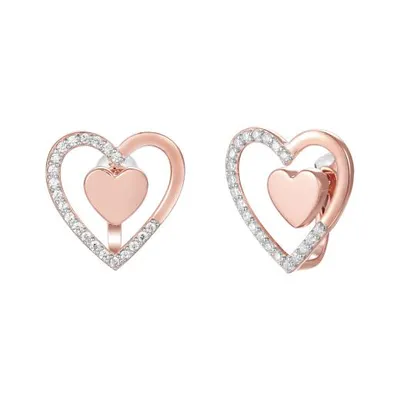 Sterling Silver Cubic Zirconia Double Heart Earrings