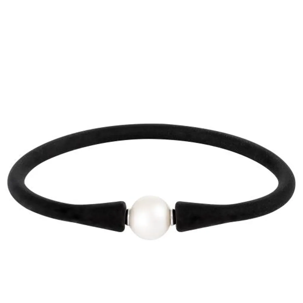 Black Silicone Freshwater Pearl 8" Bracelet