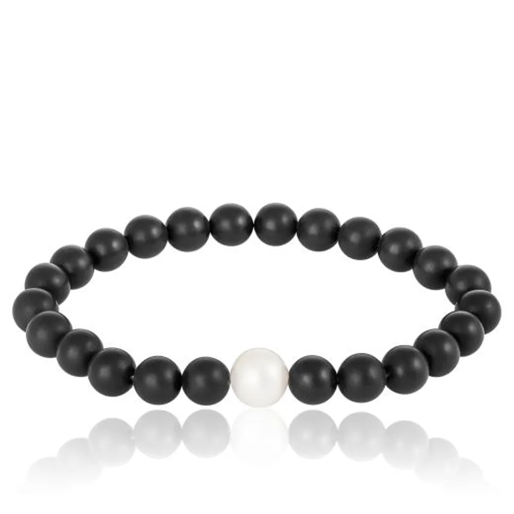 Matte Onyx White Pearl Stretch Bracelet