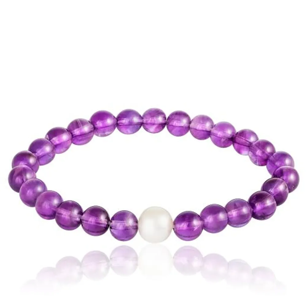 Amethyst and Freshwater Pearl Stretch Bracelet