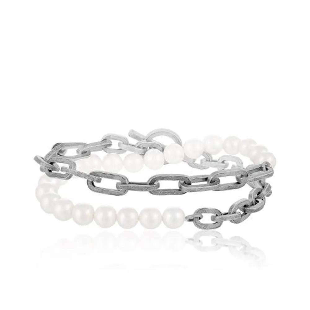 Sterling Silver 8-9mm White Freshwater Pearl Bracelet