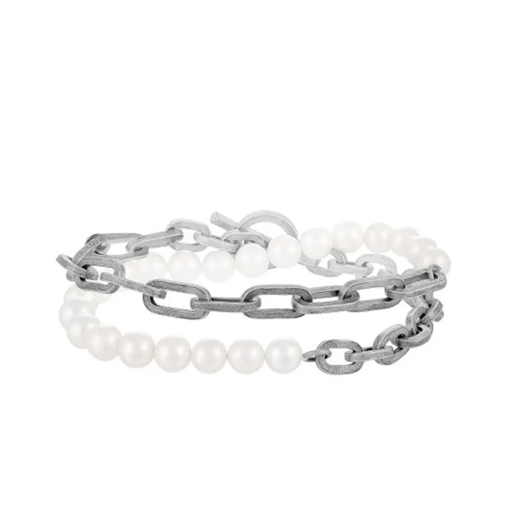 Sterling Silver 8-9mm White Freshwater Pearl Bracelet