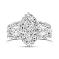 10K White Gold Diamond Marquise Shaped Fashion Ring 1.50CTW I2/HIJ