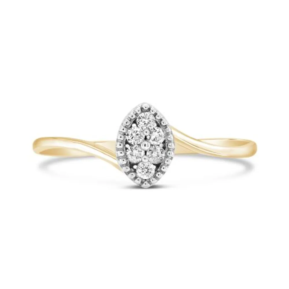 10K Yellow Gold 0.10CTW Diamond Marquise Shaped Promise Ring