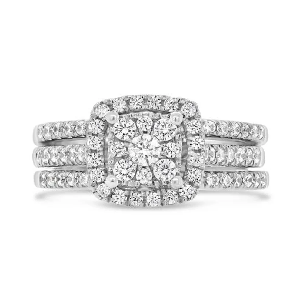 10K White Gold Diamond Three Piece Bridal Set 1.00CTW I2/HIJ