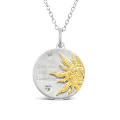 Sterling Silver Yellow Gold Plated Diamond 'You Are My Sunshine' Pendant