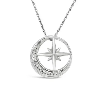 Sterling Silver Diamond Star & Moon Pendant