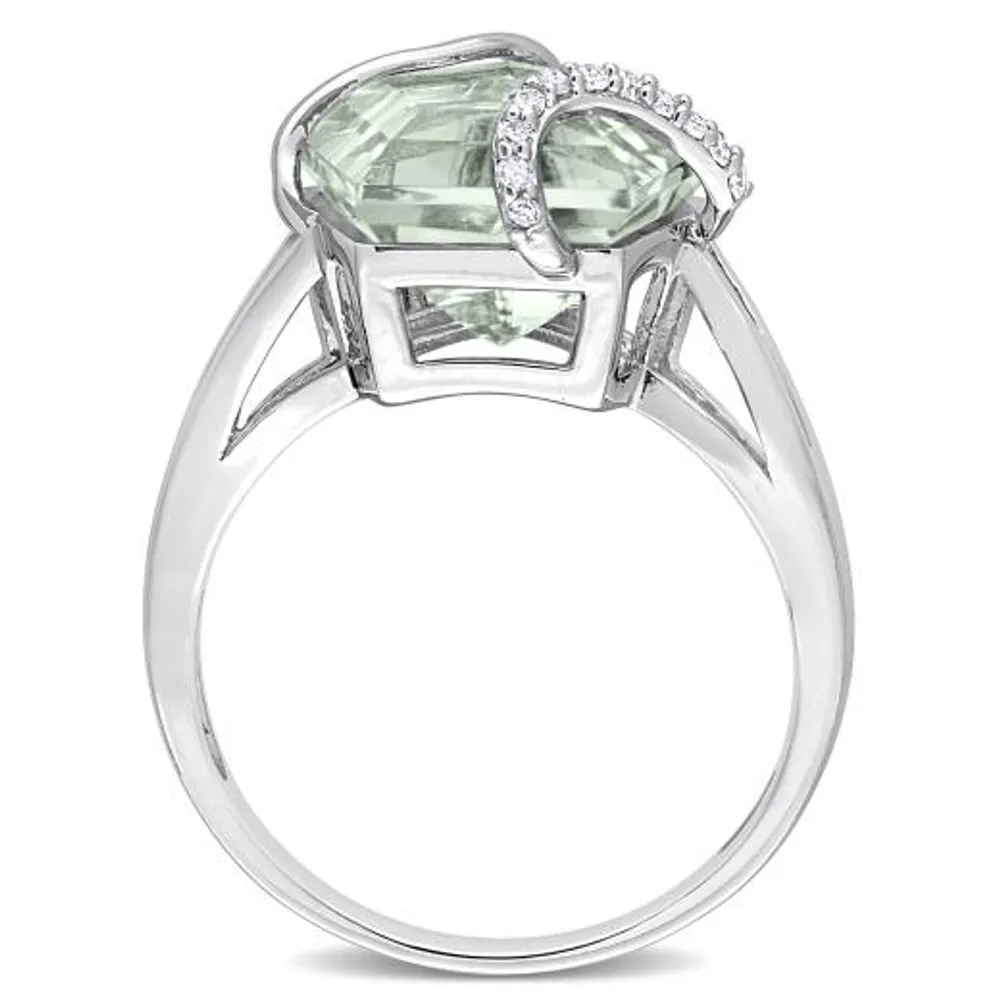 Julianna B Sterling Silver Green Quartz & Diamond Ring