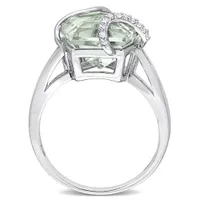 Julianna B Sterling Silver Green Quartz & Diamond Ring
