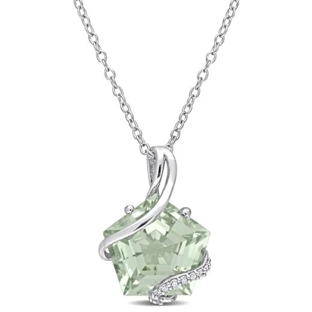 Julianna B Sterling Silver Green Quartz & Diamond Pendant