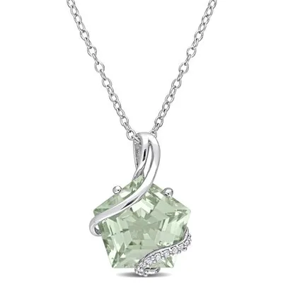 Julianna B Sterling Silver Green Quartz & Diamond Pendant
