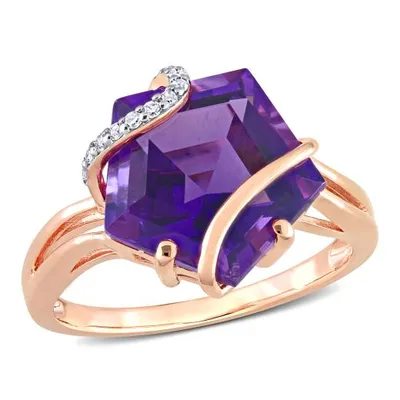 Julianna B Rose Plated Sterling Silver Amethyst and Diamond Ring