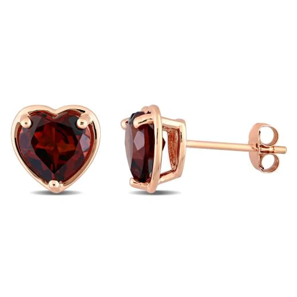 Julianna B 14K Rose Gold Heart Garnet Stud Earrings