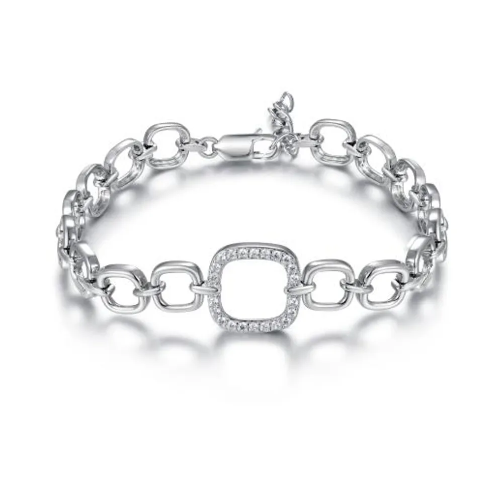 Sterling Silver Cubic Zirconia Square Bracelet