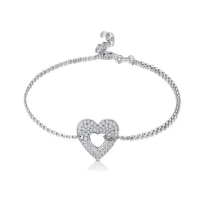 Sterling Silver Cubic Zirconia Heart Bracelet