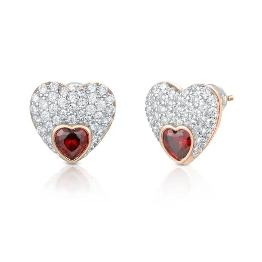 Sterling Silver Cubic Zirconia Double Heart Stud Earrings