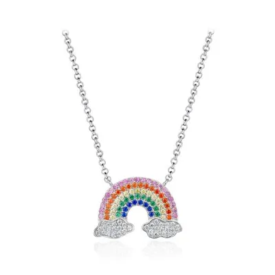 Sterling Silver 19" Cubic Zirconia Rainbow Cloud Pendant