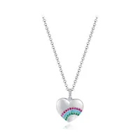 Sterling Silver 19" Cubic Zirconia Rainbow Heart Pendant