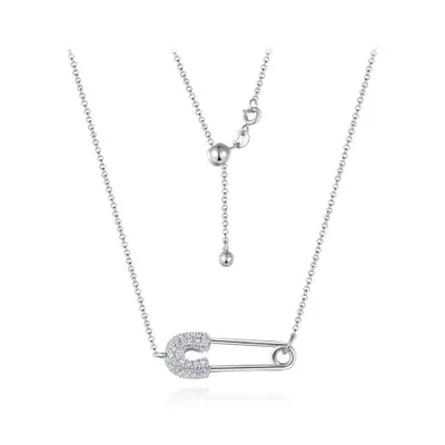 Sterling Silver 22" Cubic Zirconia Safety Pin Pendant