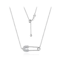 Sterling Silver 22" Cubic Zirconia Safety Pin Pendant