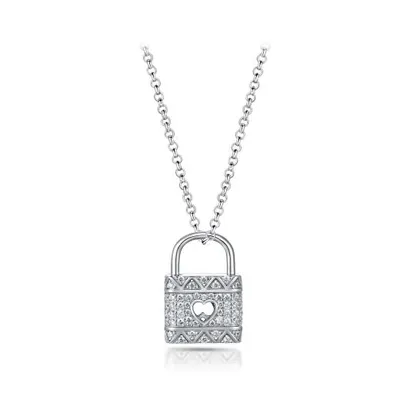Sterling Silver 19" Cubic Zirconia Pave Lock Pendant