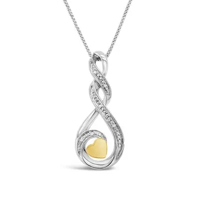 Sterling Silver 10K Yellow Gold Diamond Heart Infinity Pendant