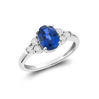 10K White Gold Created Sapphire and 0.09CTW Diamond Ring