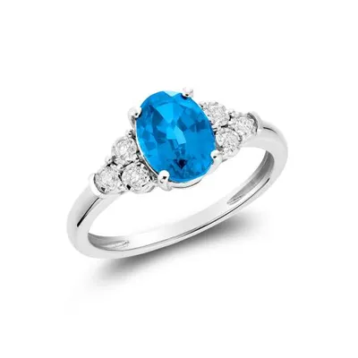 10K White Gold Blue Topaz and 0.09CTW Diamond Ring