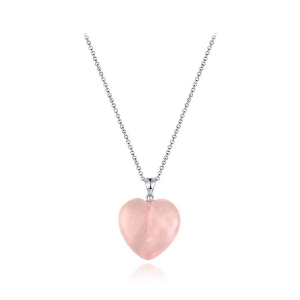 Sterling Silver 19" Rose Quartz Heart Pendant