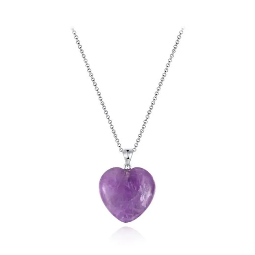 Sterling Silver 19" Amethyst Heart Pendant