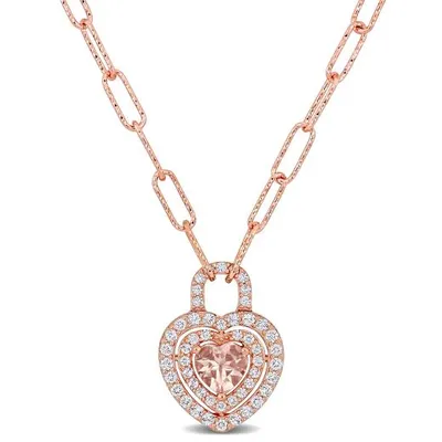 Julianna B Sterling Silver 18K Rose Gold Plated Morganite & White Topaz Necklace