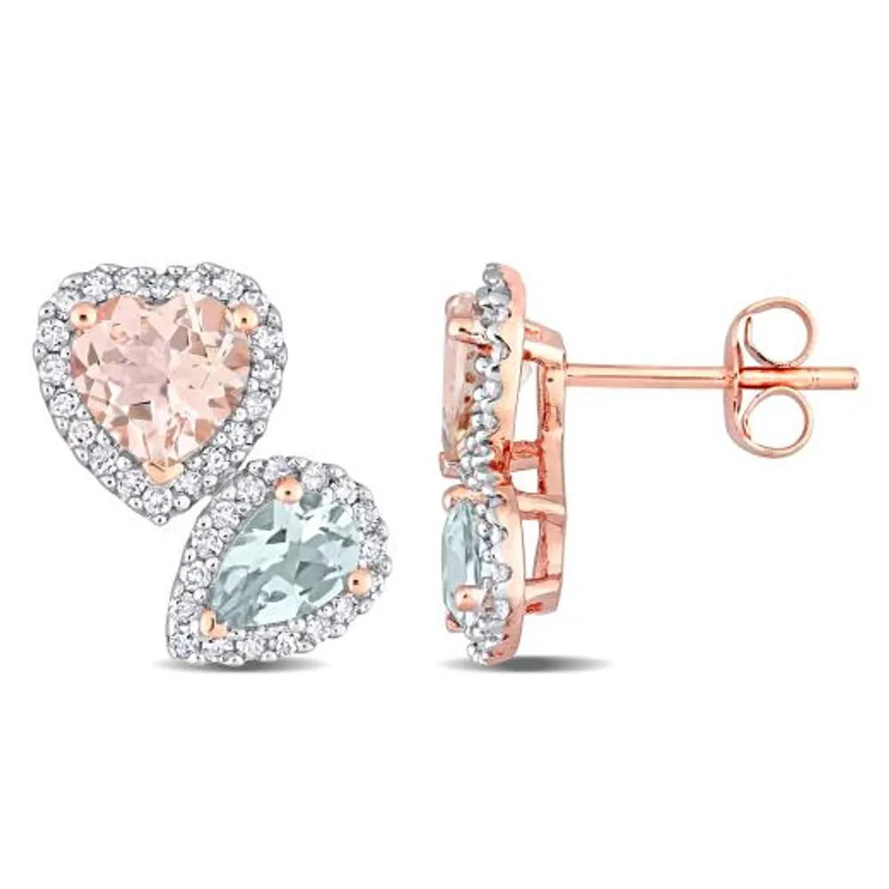 Julianna B 10K Rose Gold Morganite and Blue Topaz and Diamond Stud Earrings