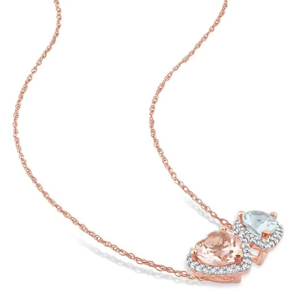 Julianna B 10K Rose Gold Morganite and Blue Topaz and Diamond Necklace