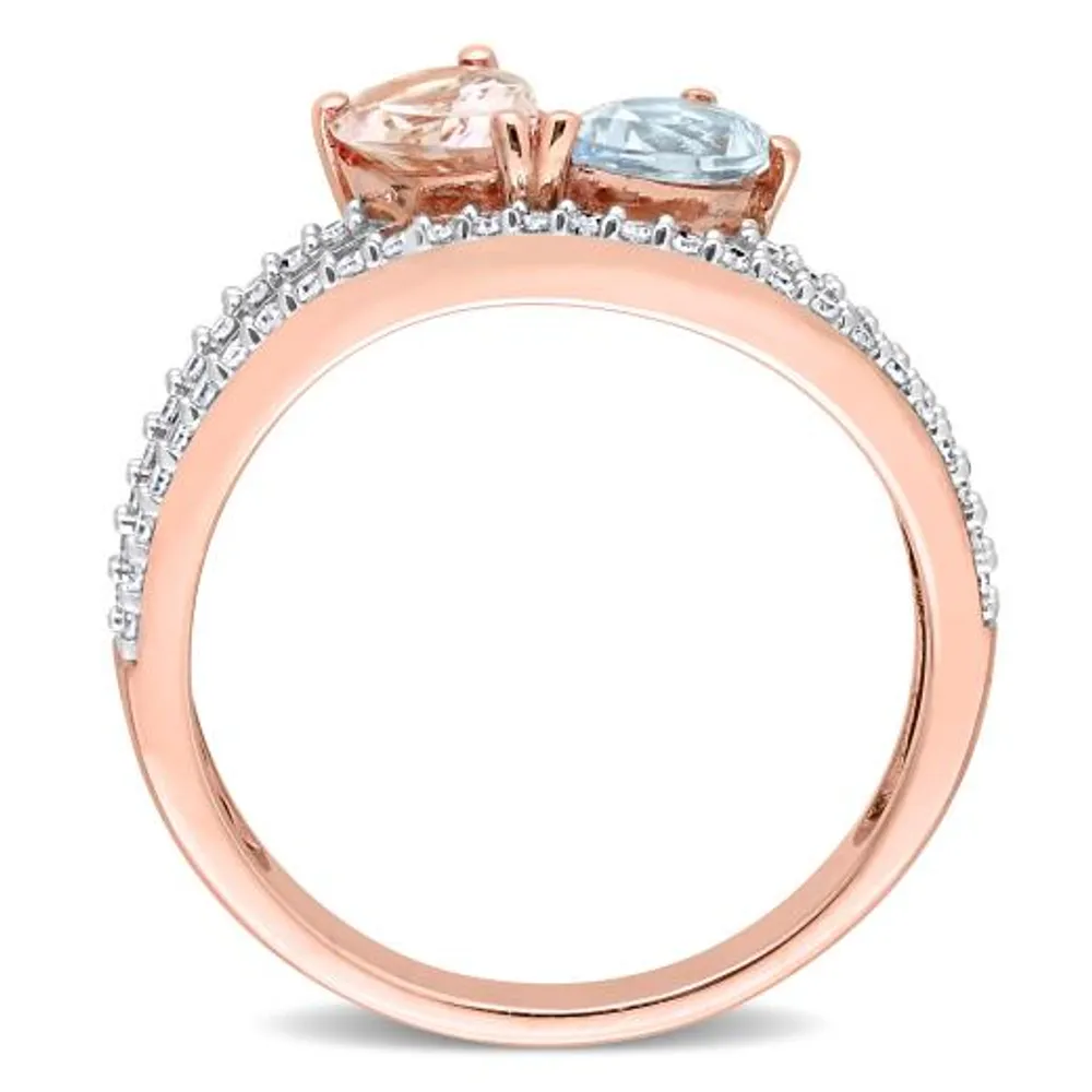 Julianna B 10K Rose Gold Morganite and Aquamarine Diamond Ring