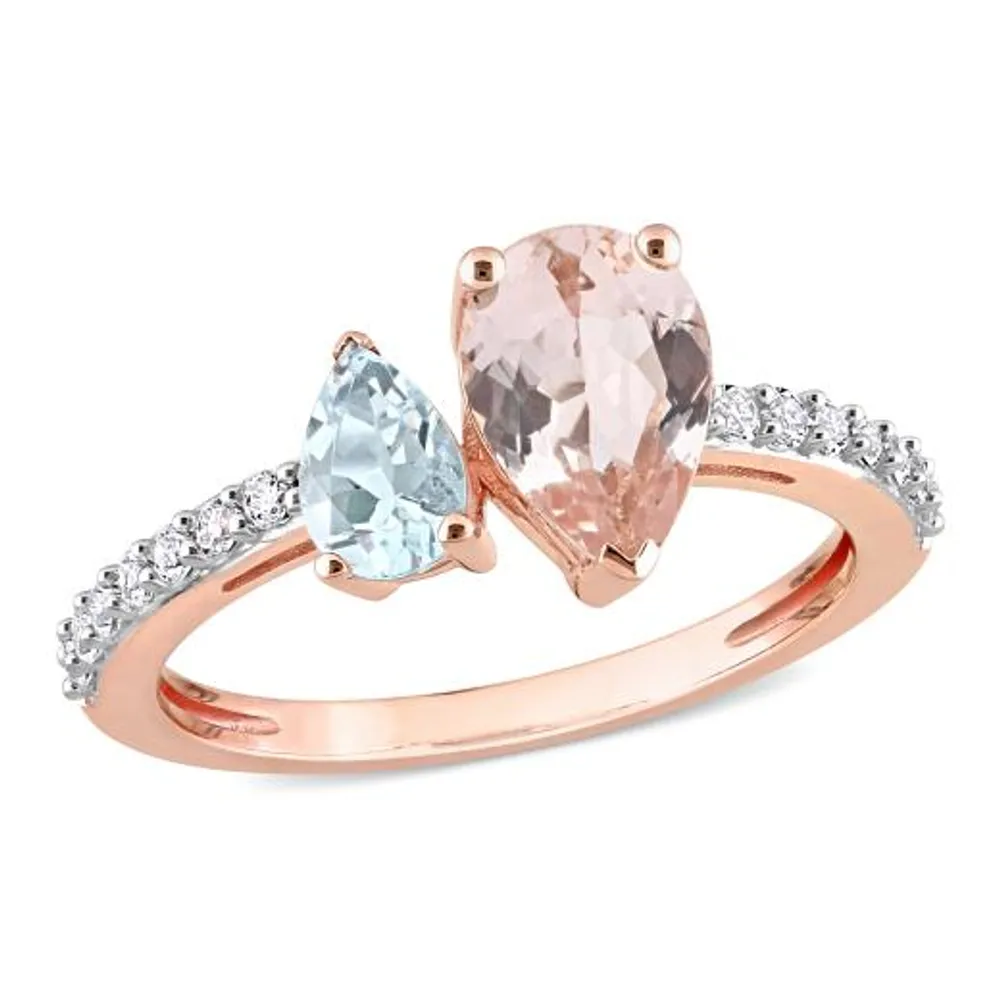 Julianna B 10K Rose Gold Aquamarine and Morganite and White Topaz Ring