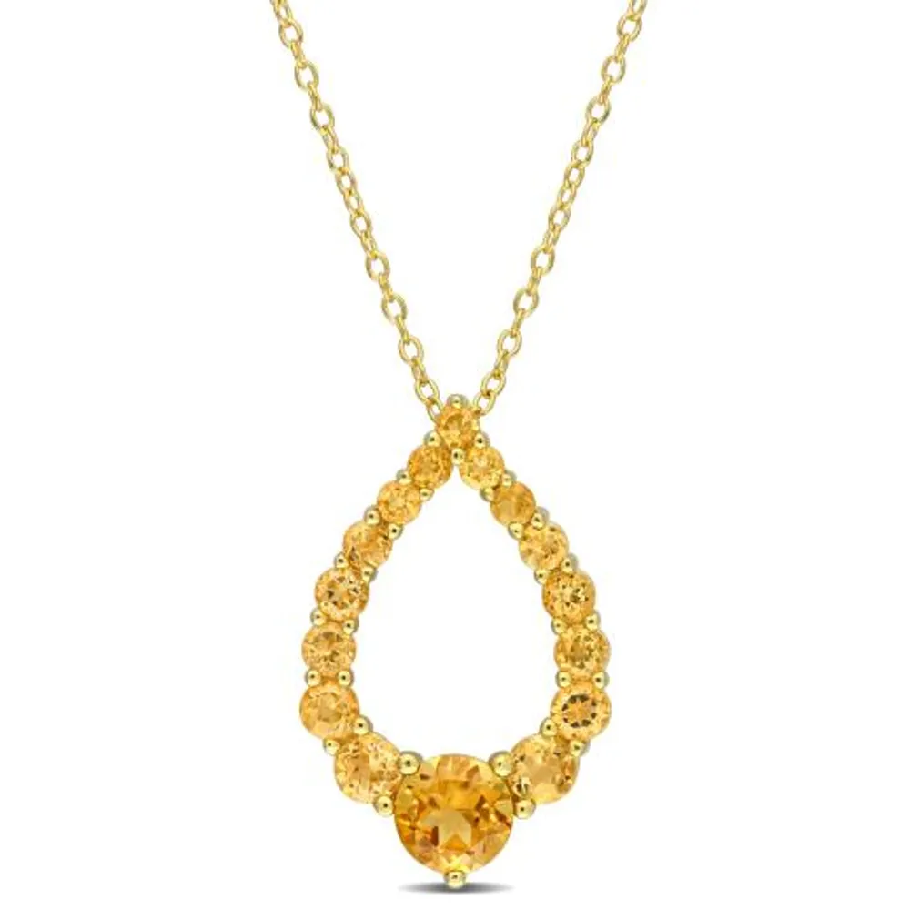 Julianna B Sterling Silver 18K Gold Plated Citrine 18" Teardrop Pendant