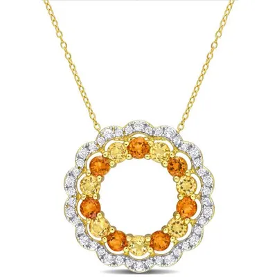 Julianna B Sterling Silver 18K Gold Plated Citrine Floral 18" Halo Pendant