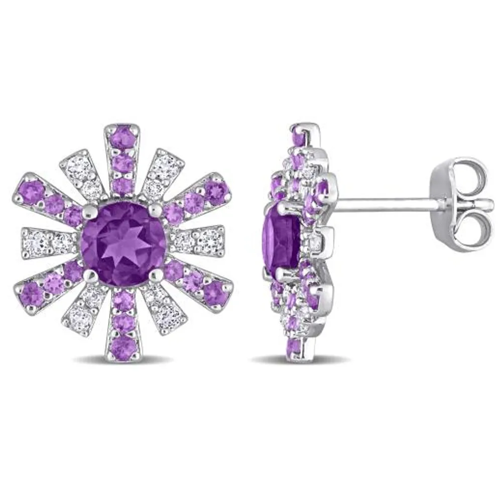 Julianna B Sterling Silver Amethyst and White Topaz Starburst Earrings