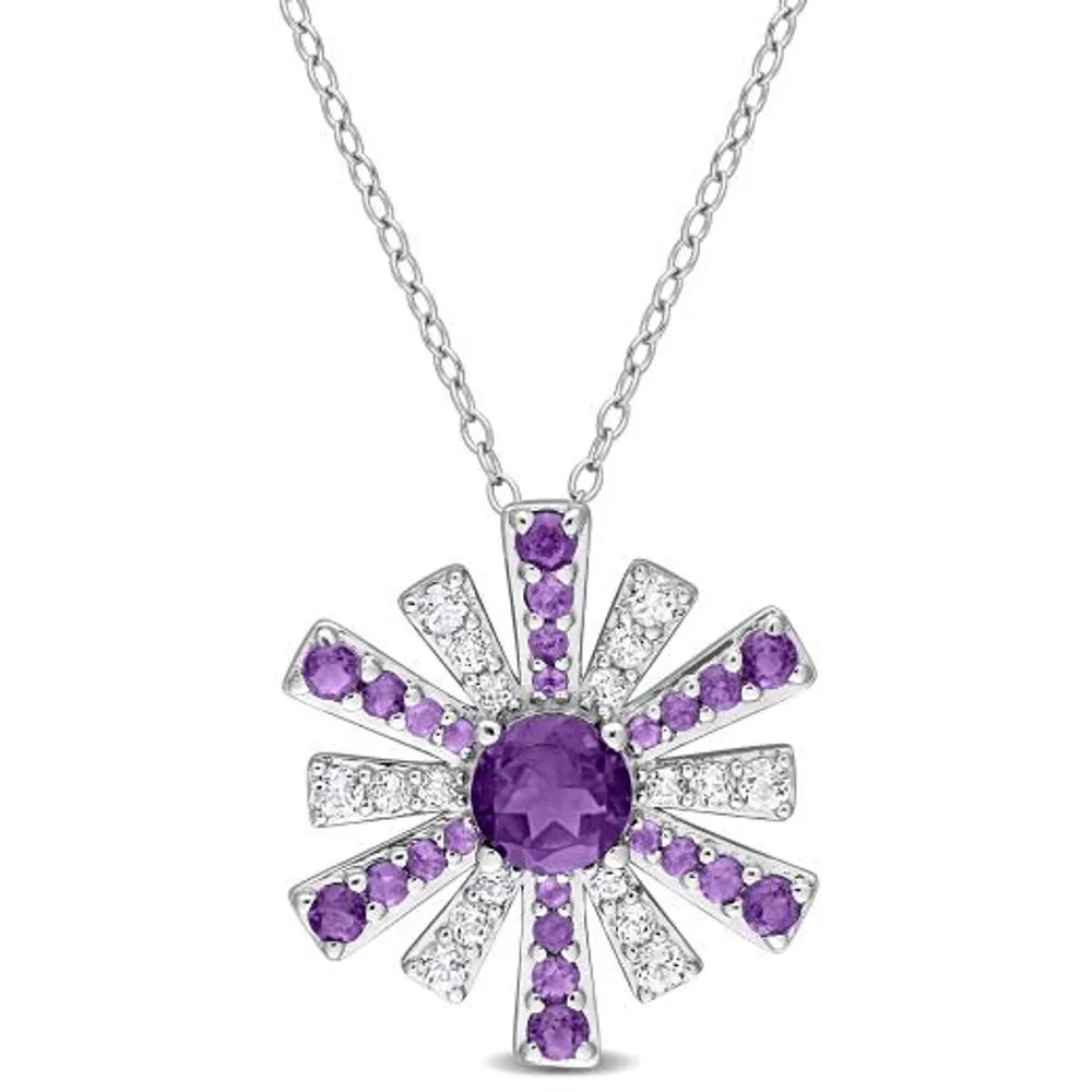 Julianna B Sterling Silver Amethyst and White Topaz 18" Pendant