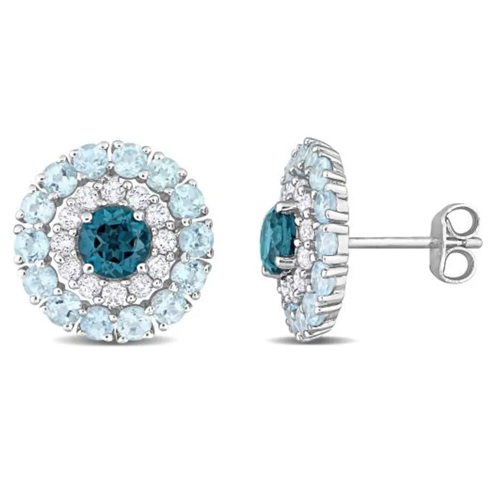 Julianna B Sterling Silver Topaz Double Halo Stud Earrings