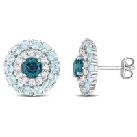 Julianna B Sterling Silver Topaz Double Halo Stud Earrings