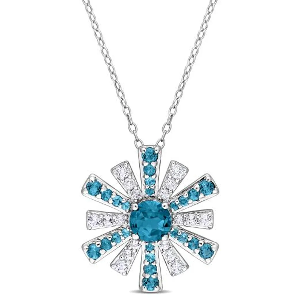 Julianna B Sterling Silver Topaz 18" Starburst Pendant